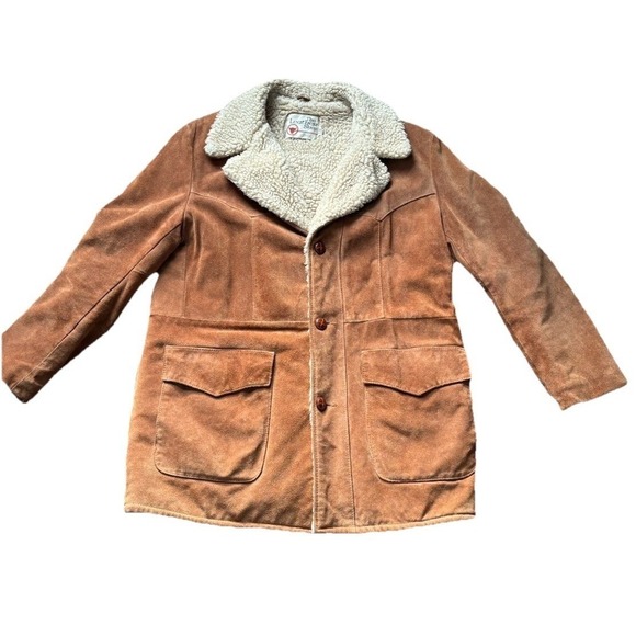 Vtg 70's Suede Rancher Coat Mens 44T Tall Brown Western Cowboy Marlboro Man EUC - Picture 7 of 16